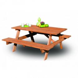 Masivní dřevěný nábytek - set stolu s lavicemi, borovicové dřevo impregnované, 160 cm