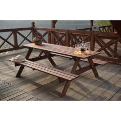 Dřevěný pivní set stolu a lavic, borovice impregnovaná- tmavě hnědá, 200 cm