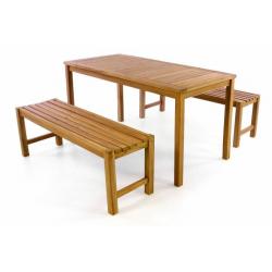 Zahradní nábytek z masivu - sestava stolu a lavic, teakové dřevo, 150 cm