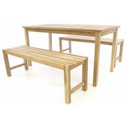 Zahradní set nábytku z teakového dřeva - stůl + 2 lavice, 150 cm