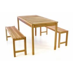 Dřevěný zahradní set stůl + 2 lavice, masivní týkové dřevo, 135 cm