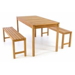 Teakový set nábytku na zahradu- stůl + 2 lavice, ošetřený, 135 cm