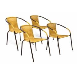 4x kovová zahradní židle s ratanovým výpletem, hnědá / béžová