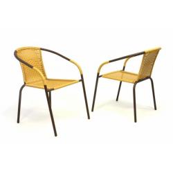 2x kovová zahradní židle s ratanovým výpletem, hnědá / béžová