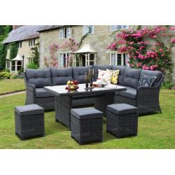 Velký zahradní luxusní set nábytku umělý ratan, klasický design, antracit / šedá