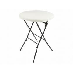 Skládací vysoký párty stolek kulatý, kov / plast, bílý, výška 110 cm