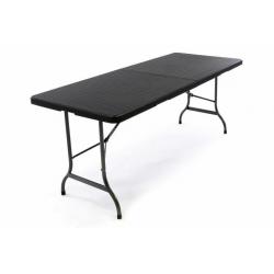 Skládací venkovní stůl s madlem pro přenos, ratanový vzhled, černý, 180x75 cm
