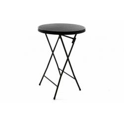 Vysoký barový skládací stolek ke stání venkovní / vnitřní, ratan černý, výška 110 cm
