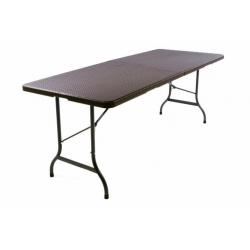 Skládací venkovní stůl s madlem pro přenos, ratanový vzhled, hnědý, 180x75 cm