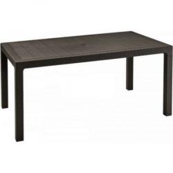 Větší plastový venkovní stůl obdélníkový- imitace ratanu, hnědý, 165x95 cm