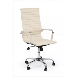 Designová kancelářská židle ekokůže / kov, chrom + béžová, do 120 kg