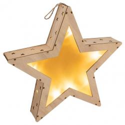 Dřevěná vánoční hvězda svítící do interiéru, k postavní, na baterie, 35 cm