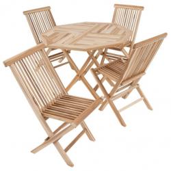 Menší sestava venkovního dřevěného nábytku na balkon / terasu, stůl + 4 židle