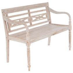 Dřevěná teaková lavička pro 2 osoby bílá, vyřezávané ozdobné detaily, 119 cm