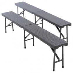 2x skládací lavice v ratanovém designu, antracit, 180 cm