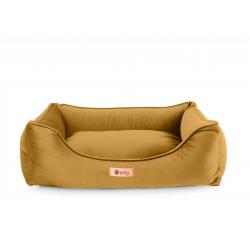 Kvalitní pelíšek pro menšího psa do bytu, snímatelný pratelný potah na zip, zlatý, 65x50 cm