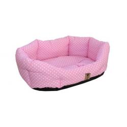Měkký bavlněný psí pelíšek růžový se srdíčky, oválný, vysoký okraj, 75x60 cm