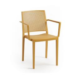 Moderní stohovatelná venkovní židle s područkami pevný plast do 150 kg, hořčicově žluté